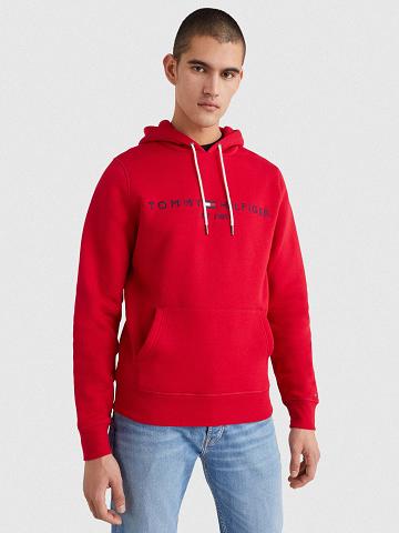 Férfi Tommy Hilfiger Organic cotton classic logo Hoodies Piros | HU 1235MQZ